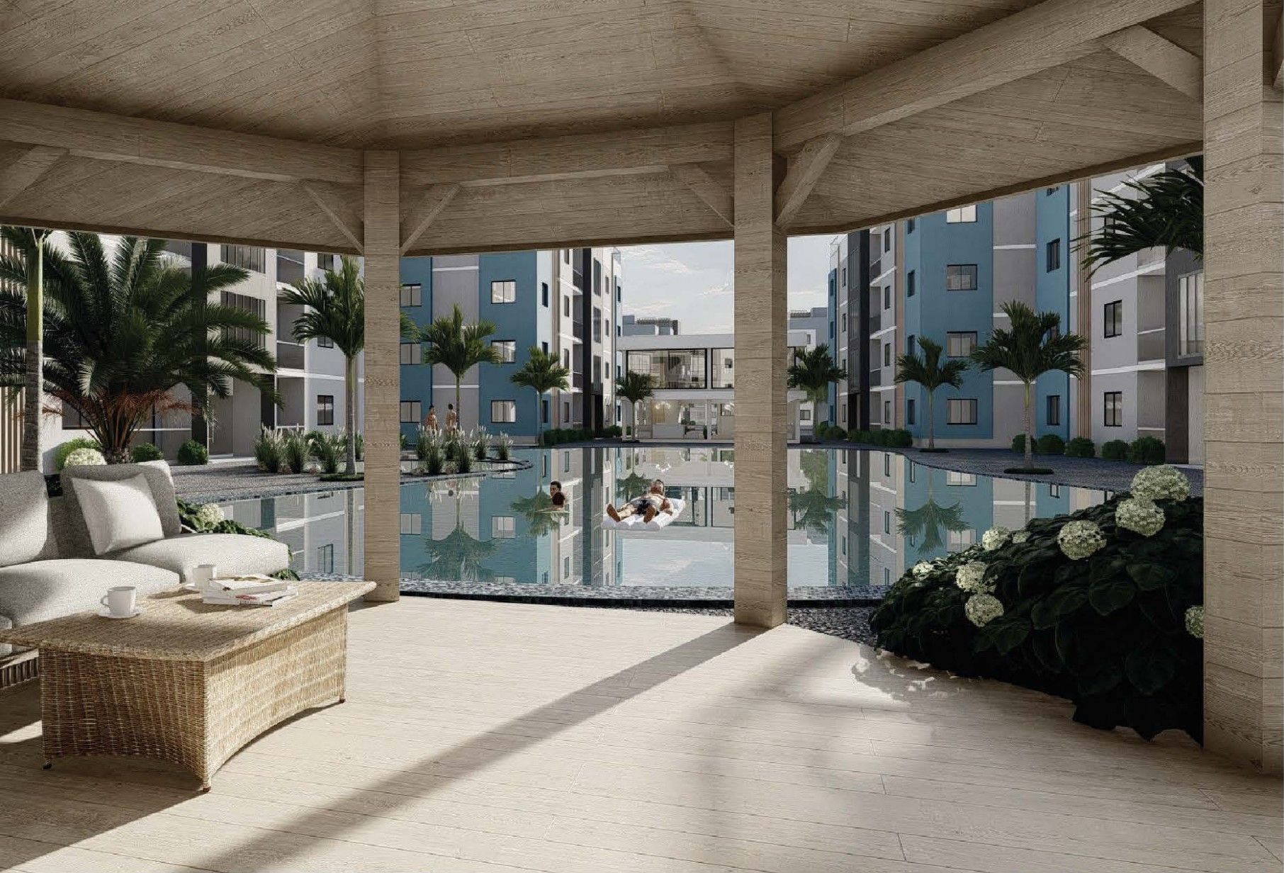 Gazebo junto a la piscina central
