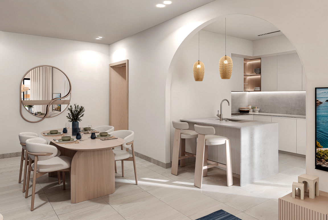 Kitchen and social area at Poseidonia Residences