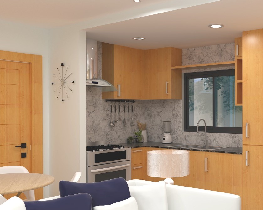 Interior · cocina y sala de Villas Perla Sophia VI